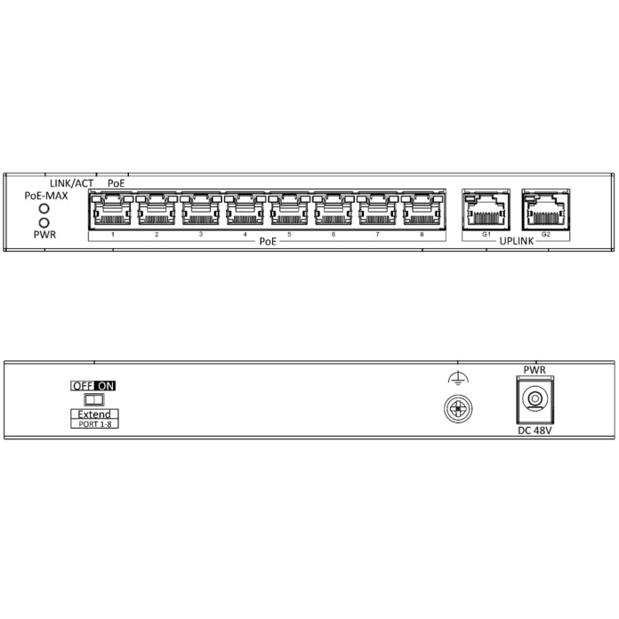 Rysunek techniczny switcha POE 8 port do kamer Hikvision DS-3E0310P-E/M